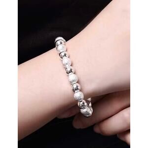 925 Stamp Silver Color Bracelet for Men & Women - 8MM Frosted Beads